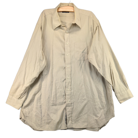Gitman Bros. For Rochester Dress Shirt Mens 18.5-36 Tall Long Sleeve Tan Cotton - Picture 1 of 16